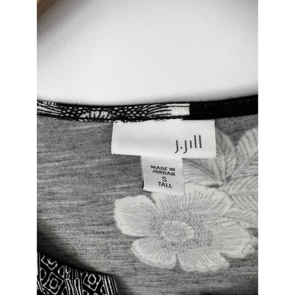 J. Jill Dress Womens Floral V-Neck Pullover 3/4 Sleeve Black White Size S Tall - Picture 2 of 5